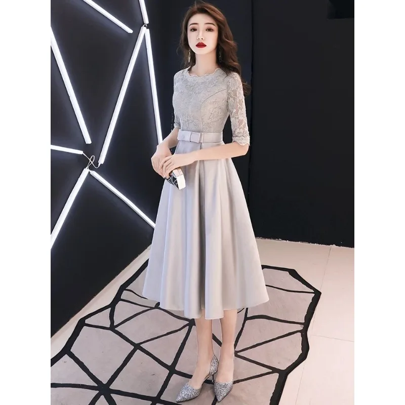 

Reject Return A109 Half Sleeves Grey Bridesmaid Dresses Sweet Memory Women Girl O-Neck Prom Gown Lady Wedding Party Dress