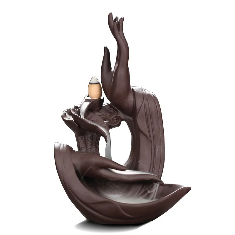 Backflow Incense Buddha Hand Purple Clay Holder Smoke Waterfall Ornaments For Home Decoration