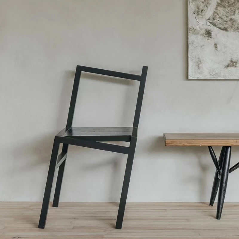 Dining  Irregular crooked Light luxury chair Studio 9.5 ° inclined solid wood