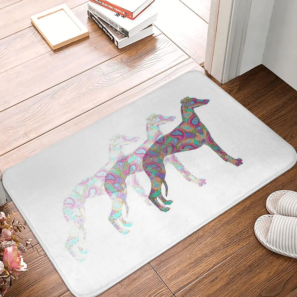 Geryhound Greyhounds Dog Non-slip Doormat Sighthounds In The Mist Bath Bedroom Mat Outdoor Carpet Indoor Pattern Decor