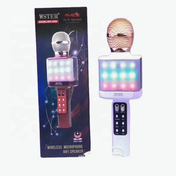 WS1828 WSTER Support USB TF CARD FM RADIO With Disco Light Wireless Karaoke Mic Recording Microphone