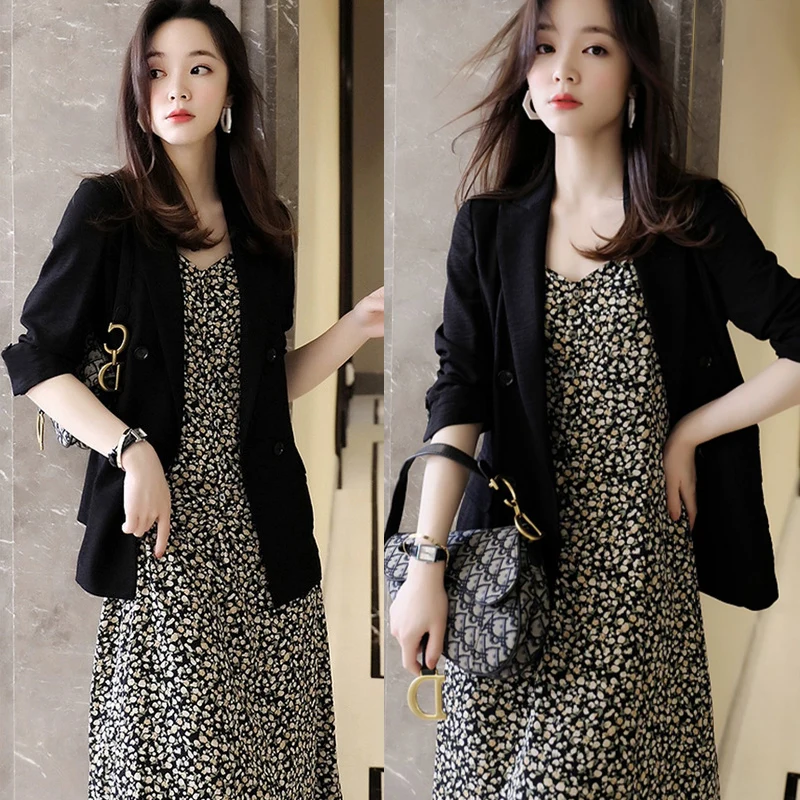 

Элегантный комплект из двух предметов: платье-комбинация с цветочным принтом и профессиональная нижняя одежда с V-образным вырезом из полиэстера для женщин, летняя мода