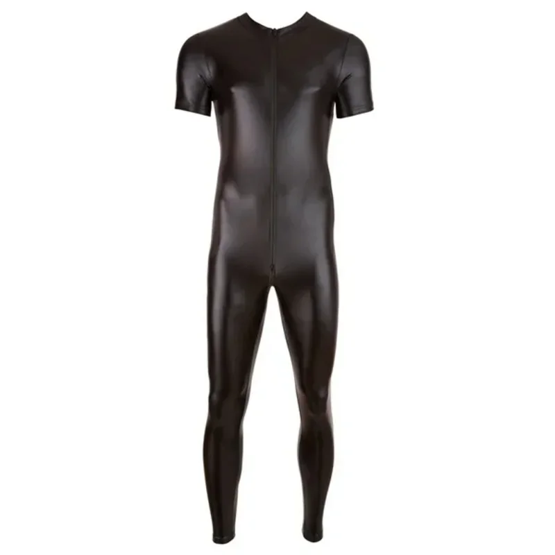 Latex Männer Wet Look Catsuit Kunstleder Mesh Overalls Schwarz Enger PVC Body Sexy Clubwear Männer Spitze Dessous Fetisch Body Anzug