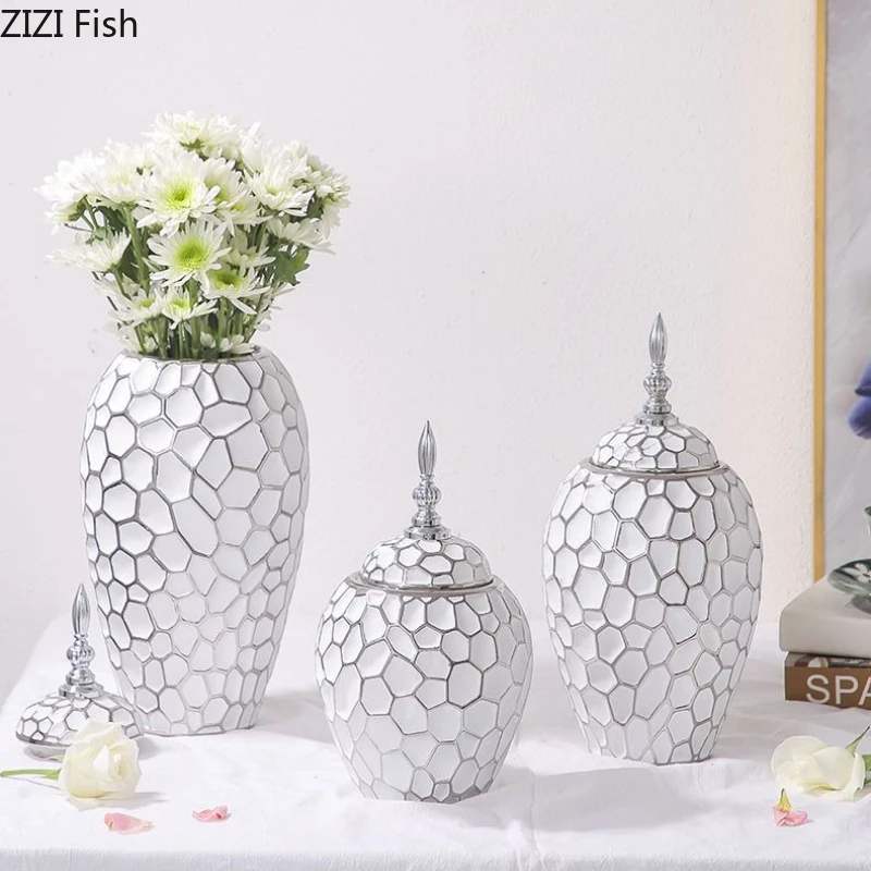 Ceramic Vase with Lid Flowers Arrangement Storage Jar Ornament Hydroponic Vases Flower Vessels Dried Flower Vase Hydroponic Vase