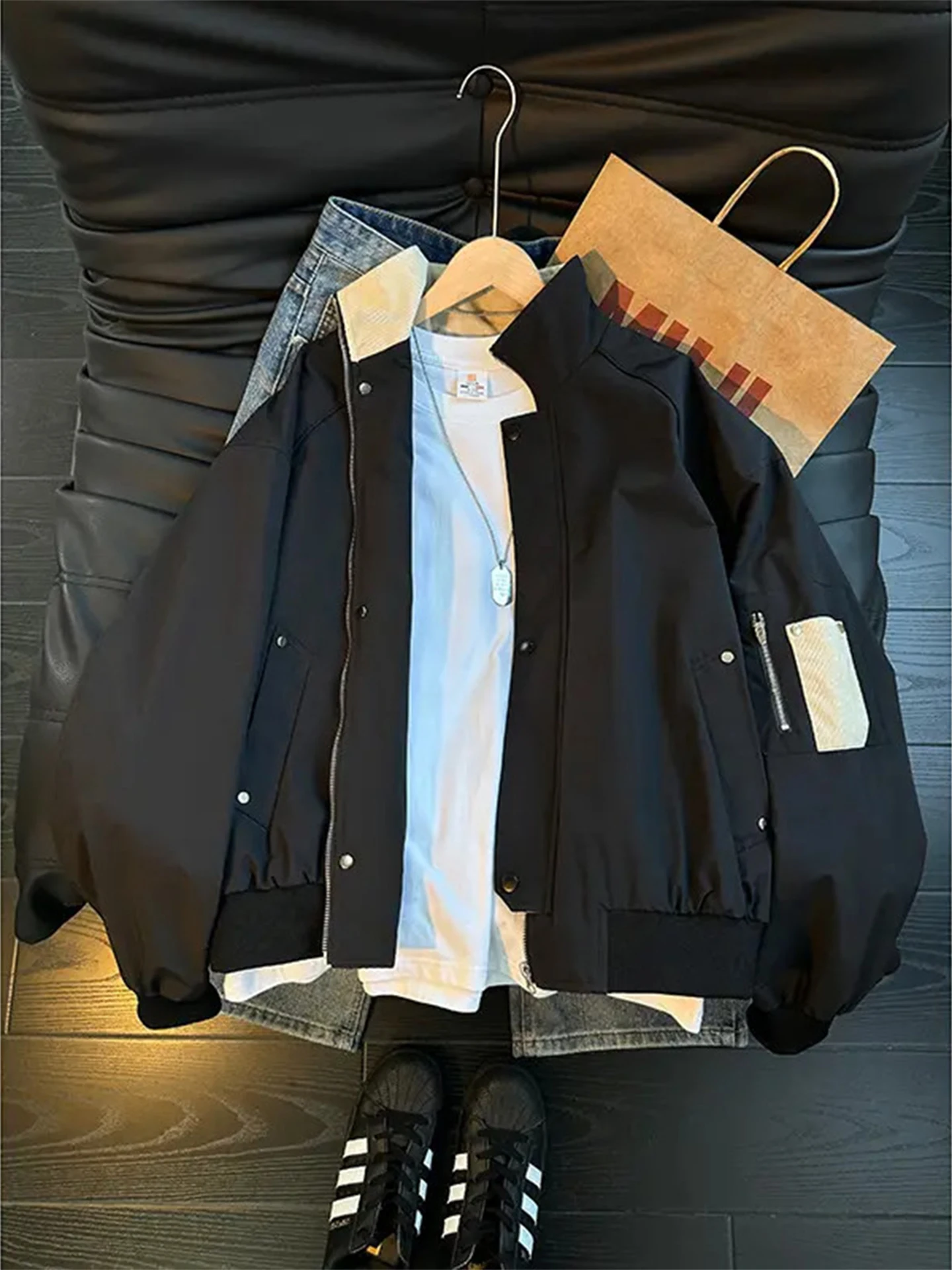 

Мужская демисезонная куртка-бомбер Bla Contrast Color American Style с коротким воротником, утепленная пухом, для бейсбола и активного отдыха