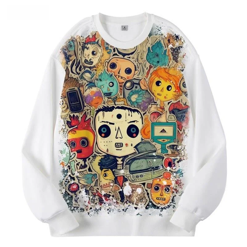 

Модная толстовка с круглым вырезом и 3D-принтом в виде черепа, очень удобная и теплая, из полиэфирного волокна.