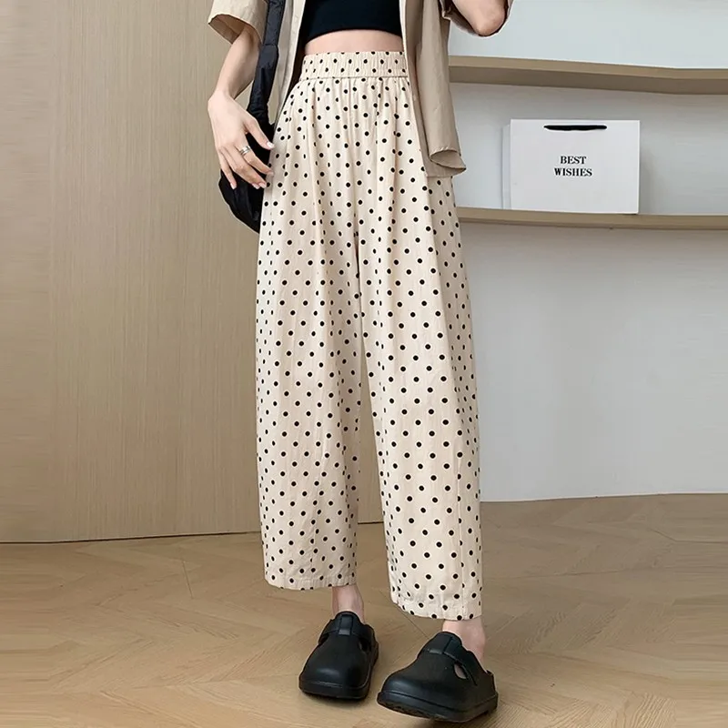 Hoge Taille Harembroek Vrouwen Nieuwkomer 2024 Zomer Koreaanse Stijl Vintage Polka Dot Losse Dames Enkellange Casual Broek W1769