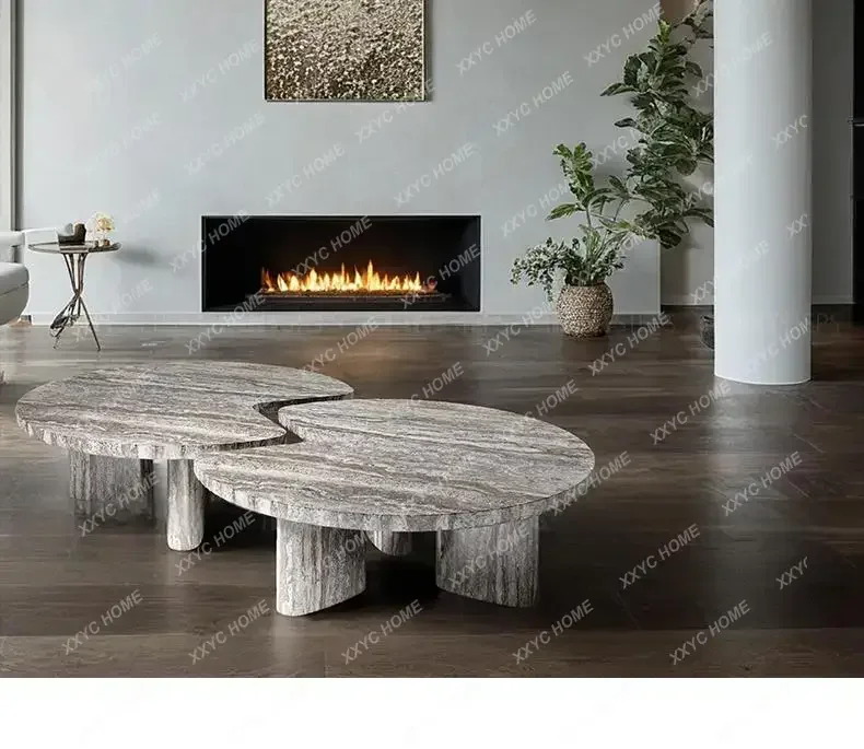 CXDZ  Luxury Geometric Marble Coffee Table Set, Modern Natural Stone Center Table For Living Room, Premium Designer, Customizabl