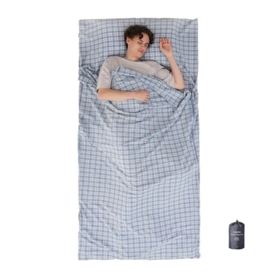 

Вкладыш для спального мешка из 100% хлопка с молнией по всей длине с трех сторон; Односпальный/двуспальный спальный мешок для взрослых для путешествий и кемпинга, многофункциональный