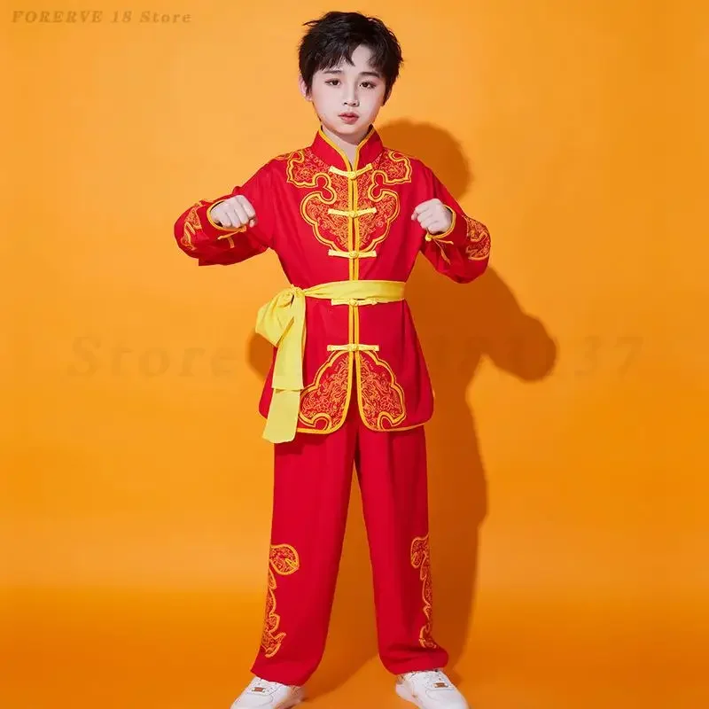 어린이 날 드래곤 댄스 의상 어린이 전통 중국 스타일 무술 의류 소년 소녀 무술 쿵푸 유니폼