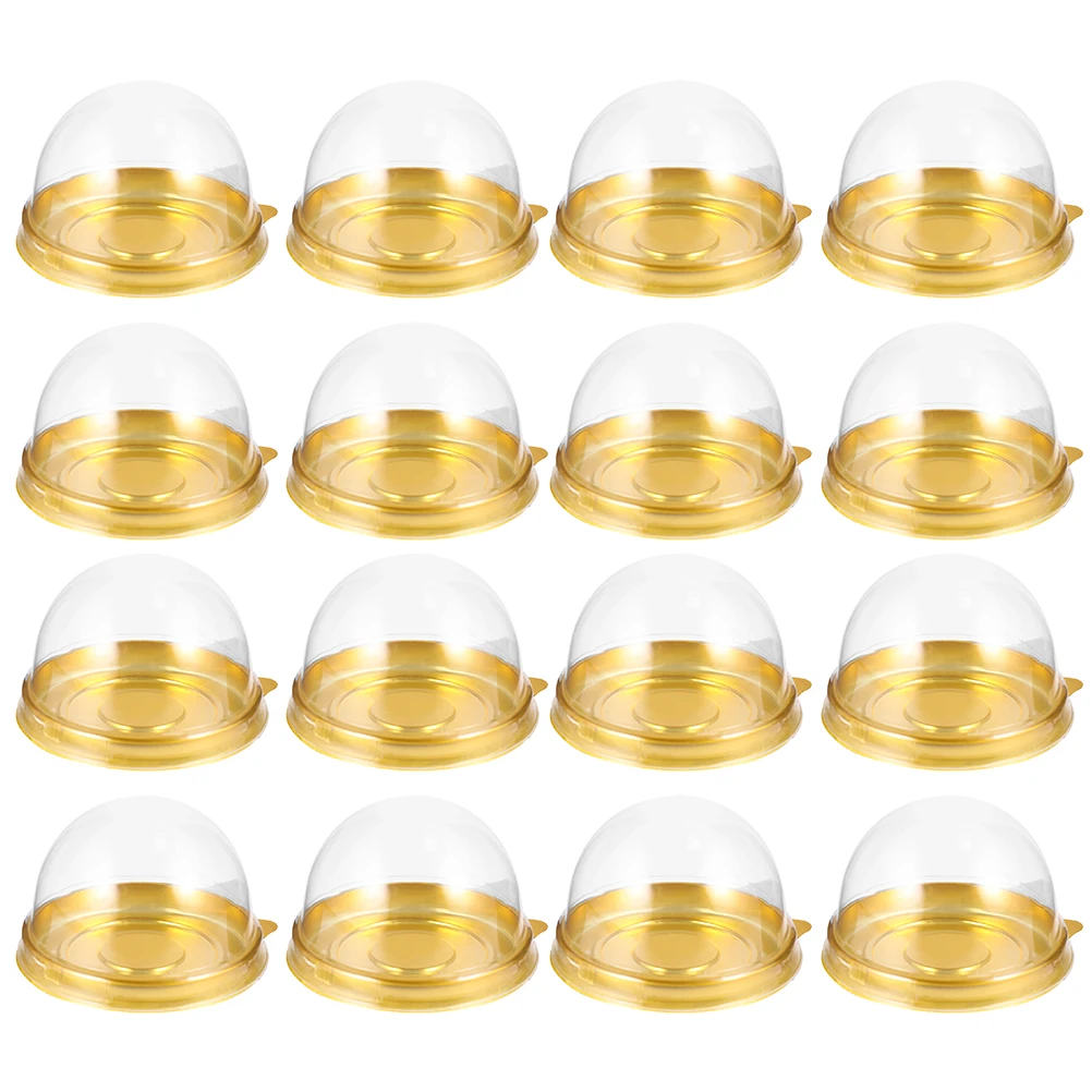 

200pcs Round Moon Cake Box Food Grade Transparent Dessert Container Golden Bottom Waterproof Reusable For Cake Shop Home Use