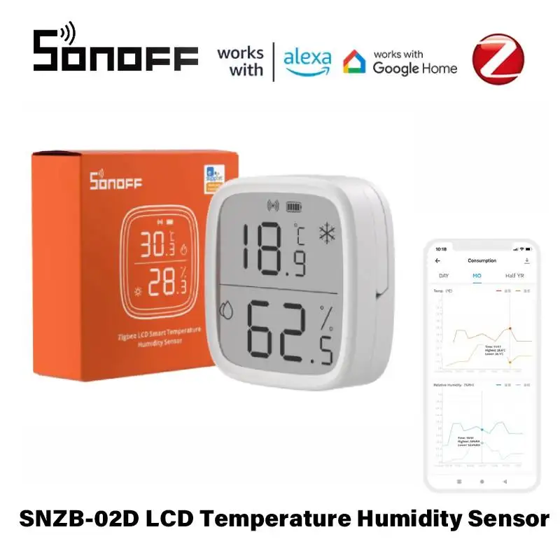 SNZB-02D LCD Smart Temperature And Humidity Sensor App Control Work With Home Assistant Smartthings Alexa