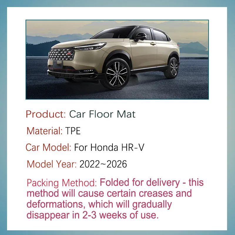 Fully Set Car Floor Mats For Honda HR-V HRV RV/RS1 2022-2026 Anti-dirty Foot Covers Left/Right Hand Driver Pads Auto Acesssories