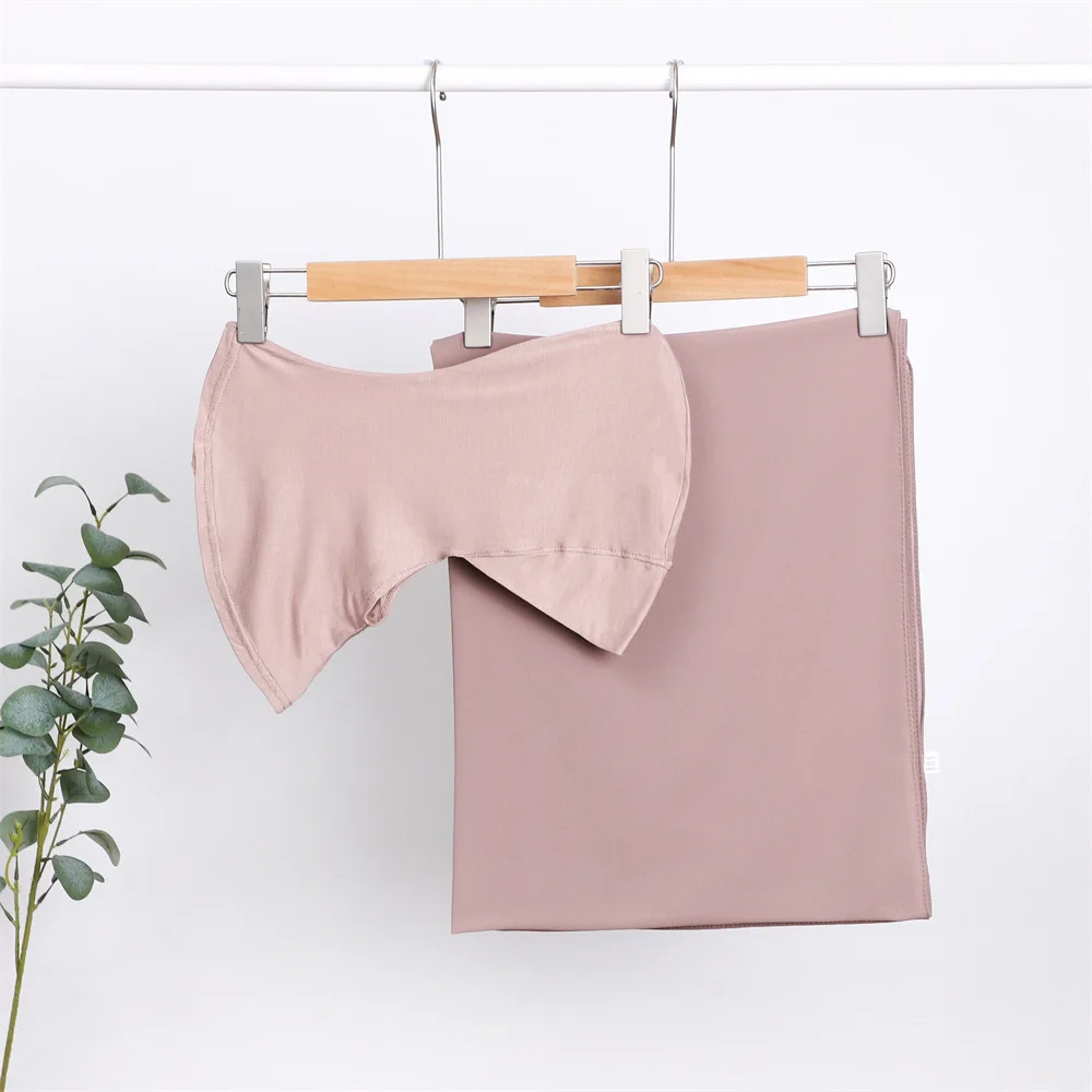 

Breathable Solid Colors Pearl Chiffon Long Scarf Matching Modal Inner Cap Neck Cover 2pcs Set Ready to Ship Headwear Turbante