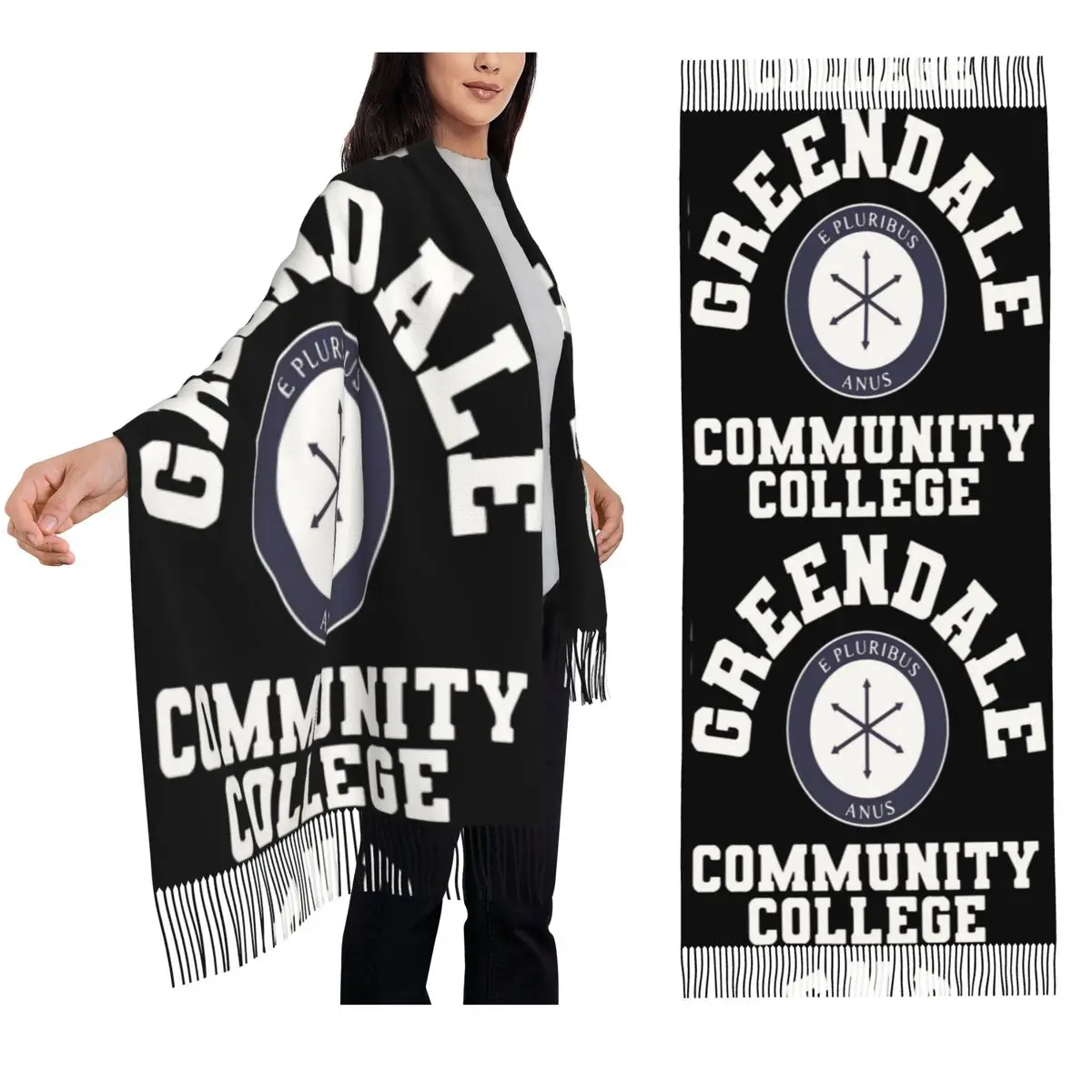 

Шарф с коллажем Greendale Community, шарфы с кисточками, женские мягкие теплые шали и накидки, большая осенне-зимняя шаль
