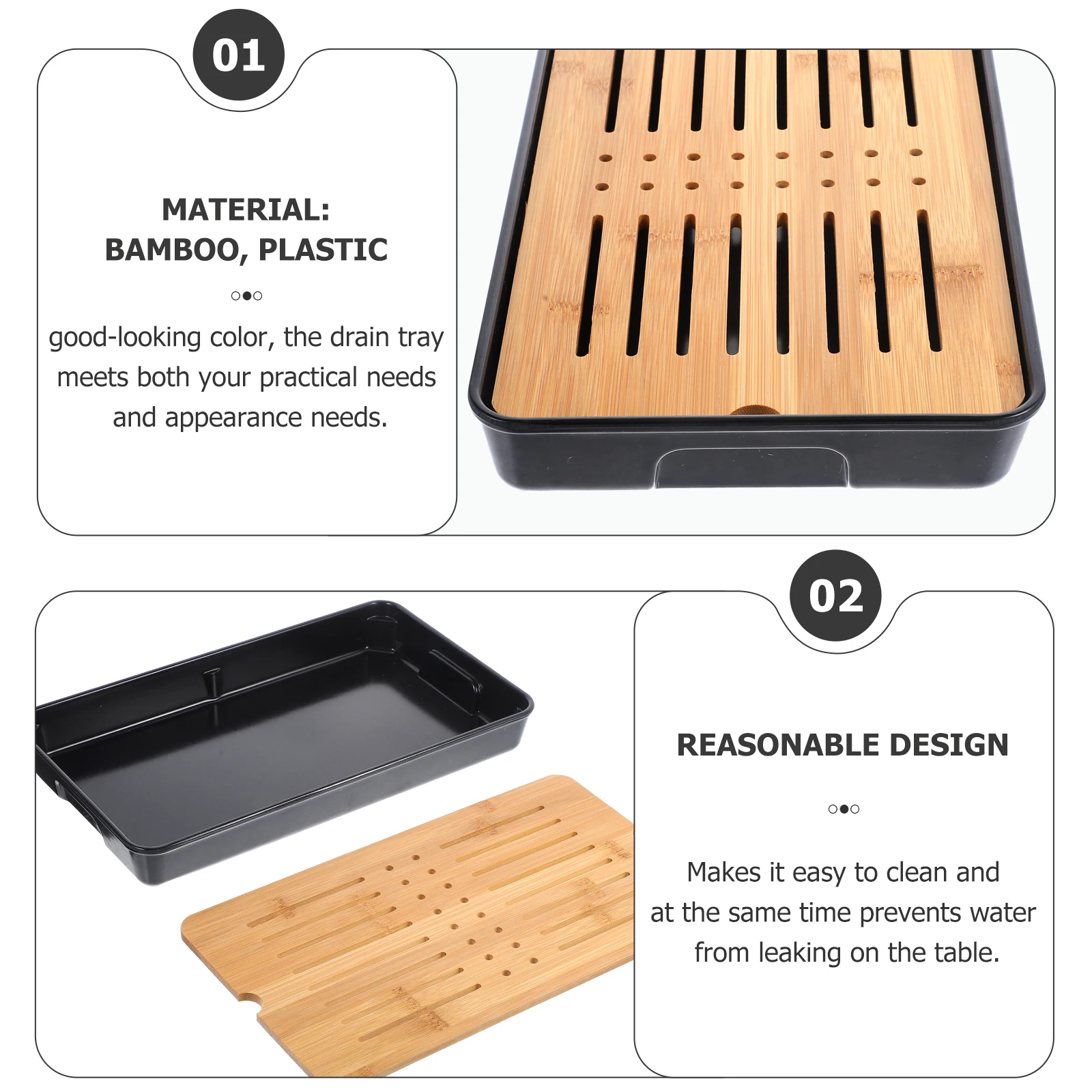 

Japanese Bamboo Tea Tray Drain Board Rectangular Black Dish Draining Rack Kitchen Home Multipurpose Serving Drying Tray