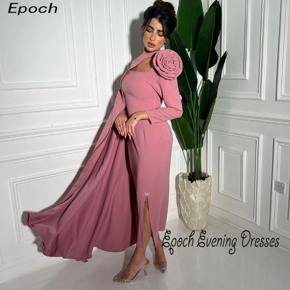 Epoch Formal Evening Dress فساتين مناسبة رسمية Elegant 3D Flower Straight Arabia Cocktail Prom Gown With Shawl For Women