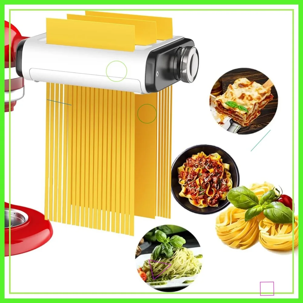 

3-in-1 Pasta Maker Attachment for Stand Mixers, Easy Homemade Noodles with Dough Roller and Cutters