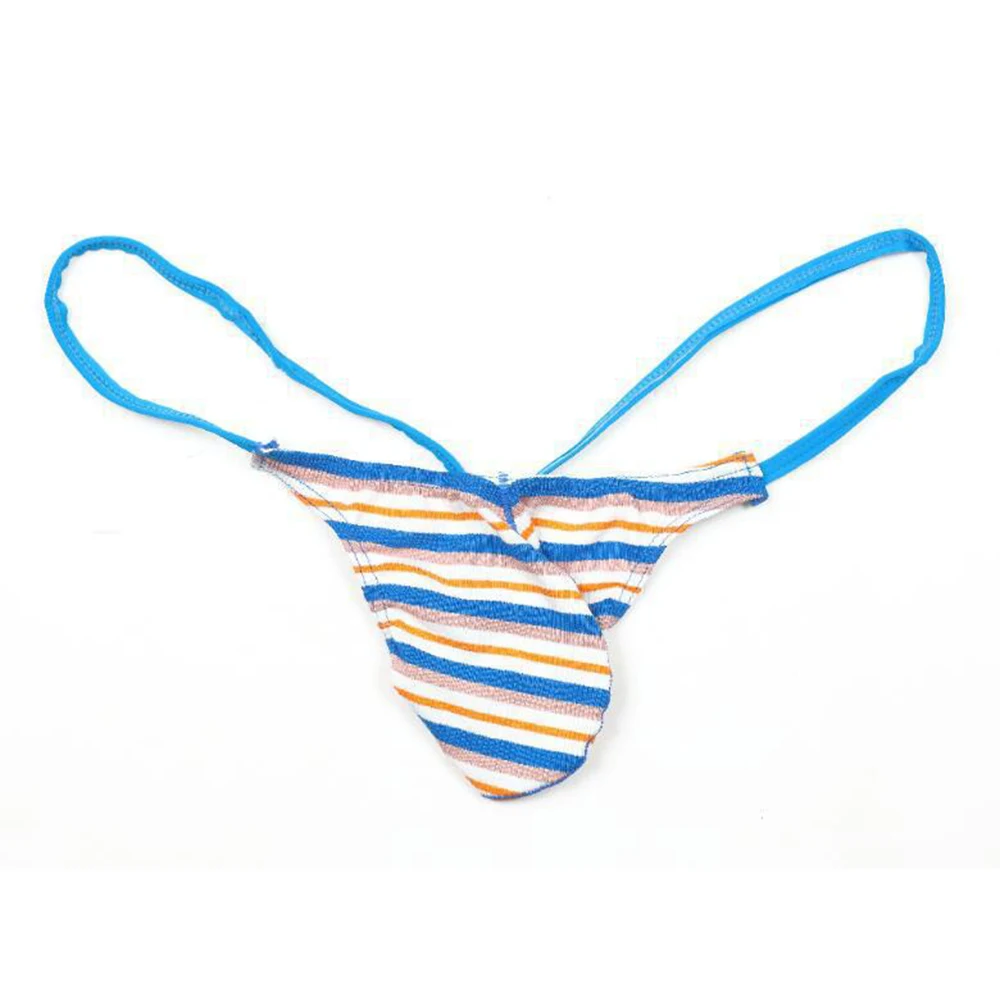 Sexy Men G-string Thin Strap T-back Micro Thongs Male Striped Underwear Bikini Briefs Backless Underpants Male Panties