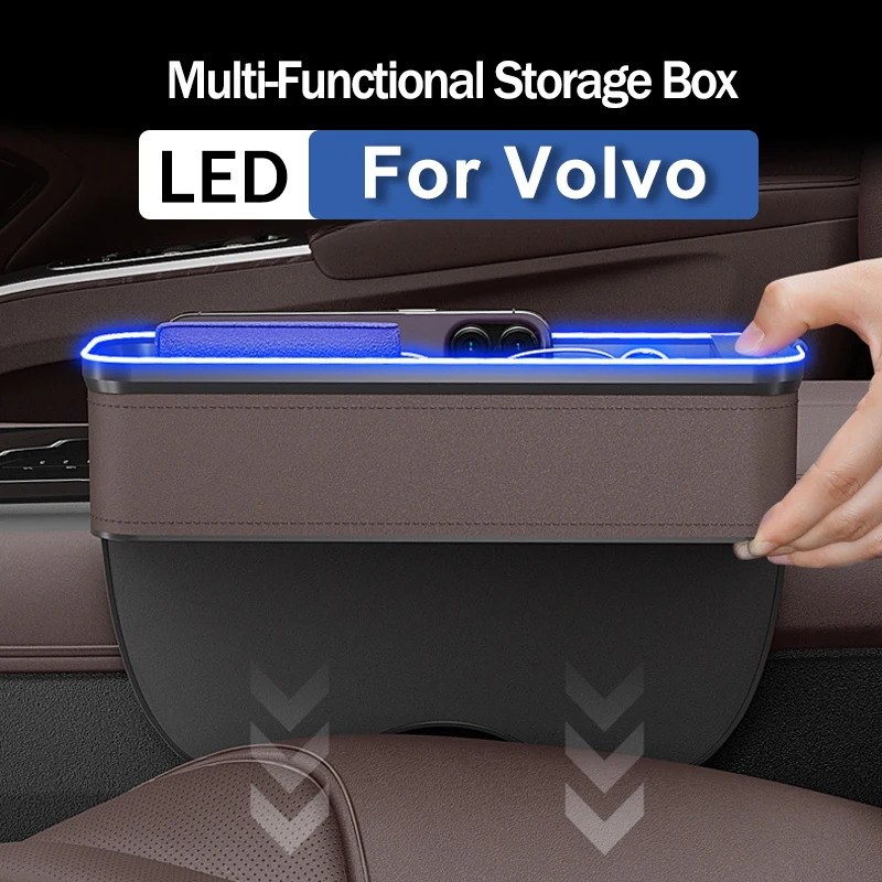 

For Volvo XC60 XC90 S60 S90 V90 XC40 V60 V90 Storage Box With 2 USB Charger Colorful LED Seat Organizer