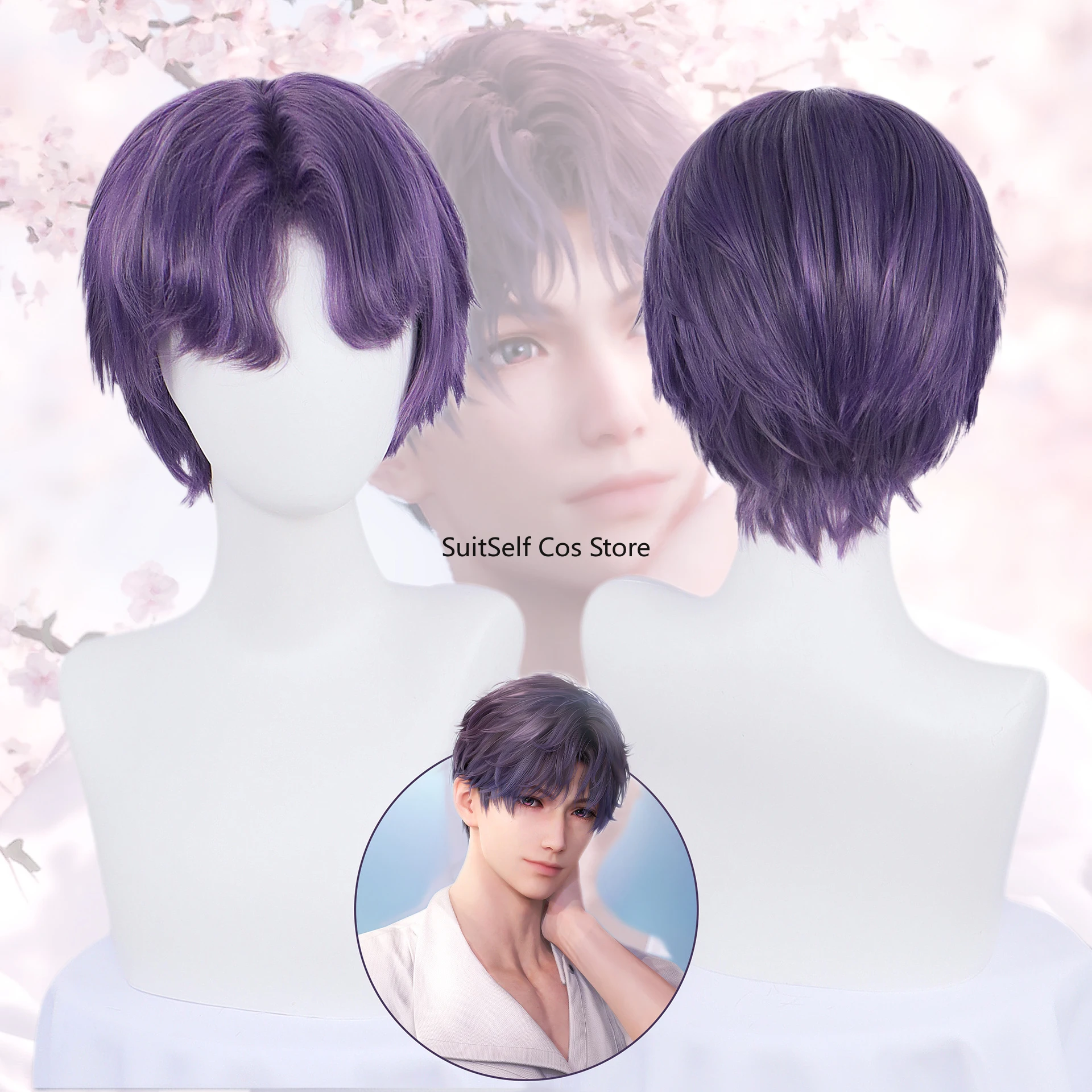 Rafayel Cosplay Wig Game Love and Deepspace Purple Short Wave Qiyu Wig Cosplay Heat Resistant Synthetic Wigs Adult Men