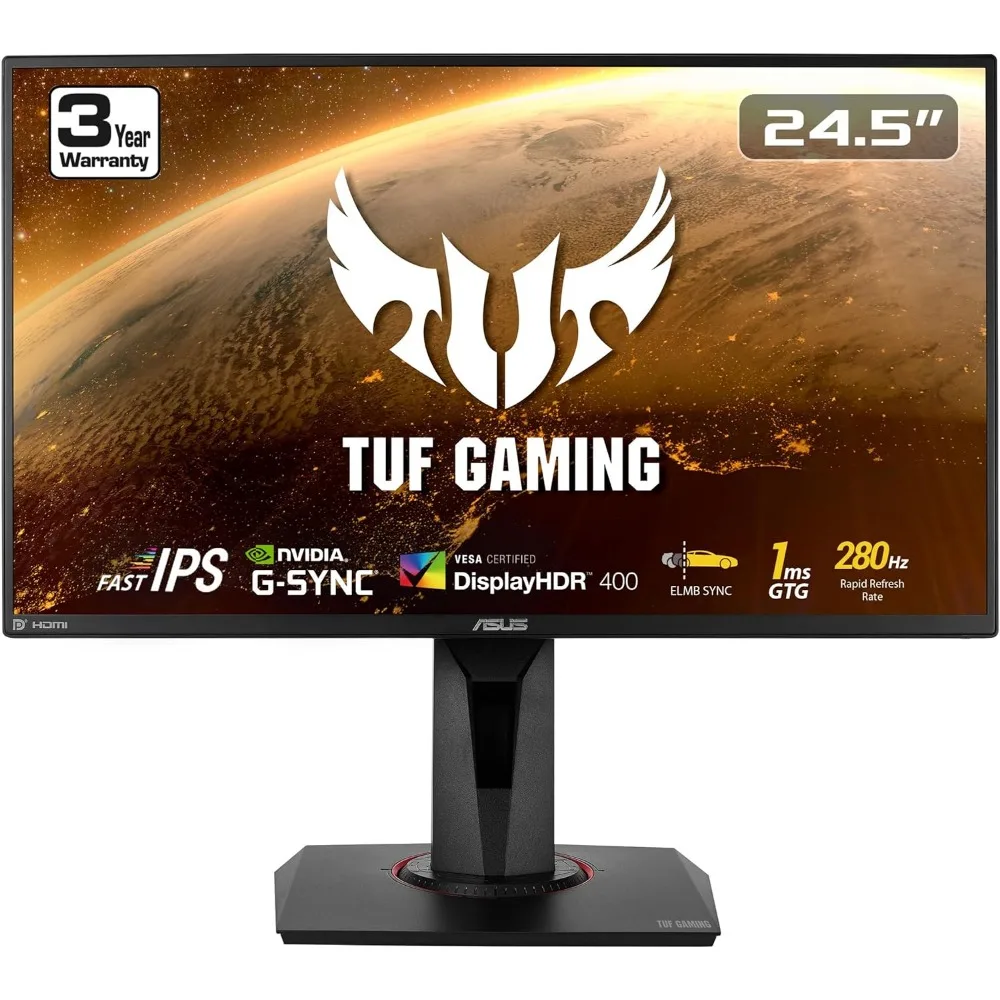 VG259QM เกม TUF 24.5 ”จอภาพ, 1080p Full HD (1920x1080), IP ที่รวดเร็ว, 280Hz, เข้ากันได้กับ G-SYNC,