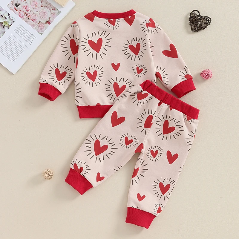 Sweety Baby Valentine’s Day Outfits Lovely Long Sleeve Heart Sweatshirt Trousers Set Cute Infant Baby Clothes 2Pcs Set