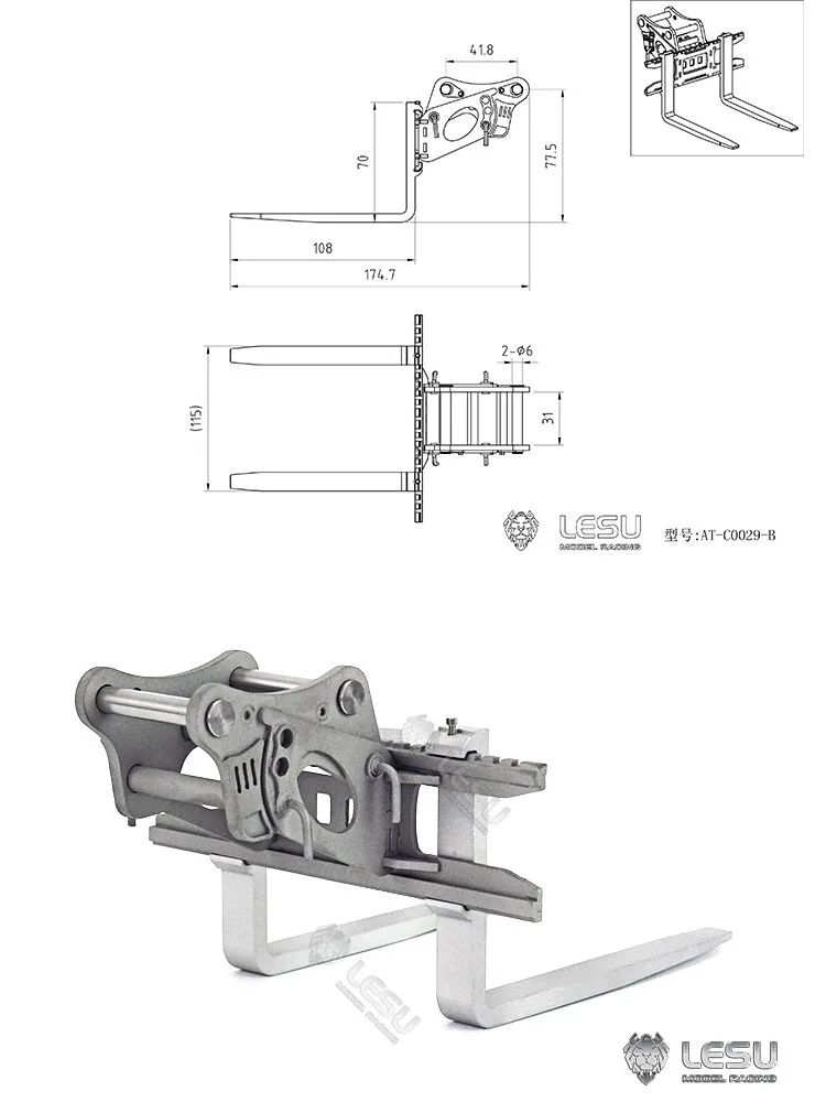 LESU-Modell für 1/14 Rc PC360 Radbagger, kleiner Bagger mit kurzem Heck und andere Schnellwechselgabeln, Rc-Zubehör – Detail 1