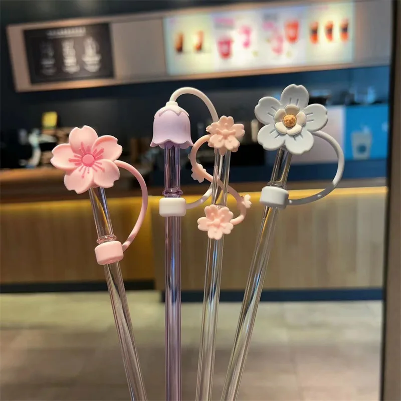 Kawaii Cherry Straw Cover Dust Cap Silicone Cute Straw Toppers For Tumbler Drinking Charm Decoration Cover For 8mm Straws 1 PC