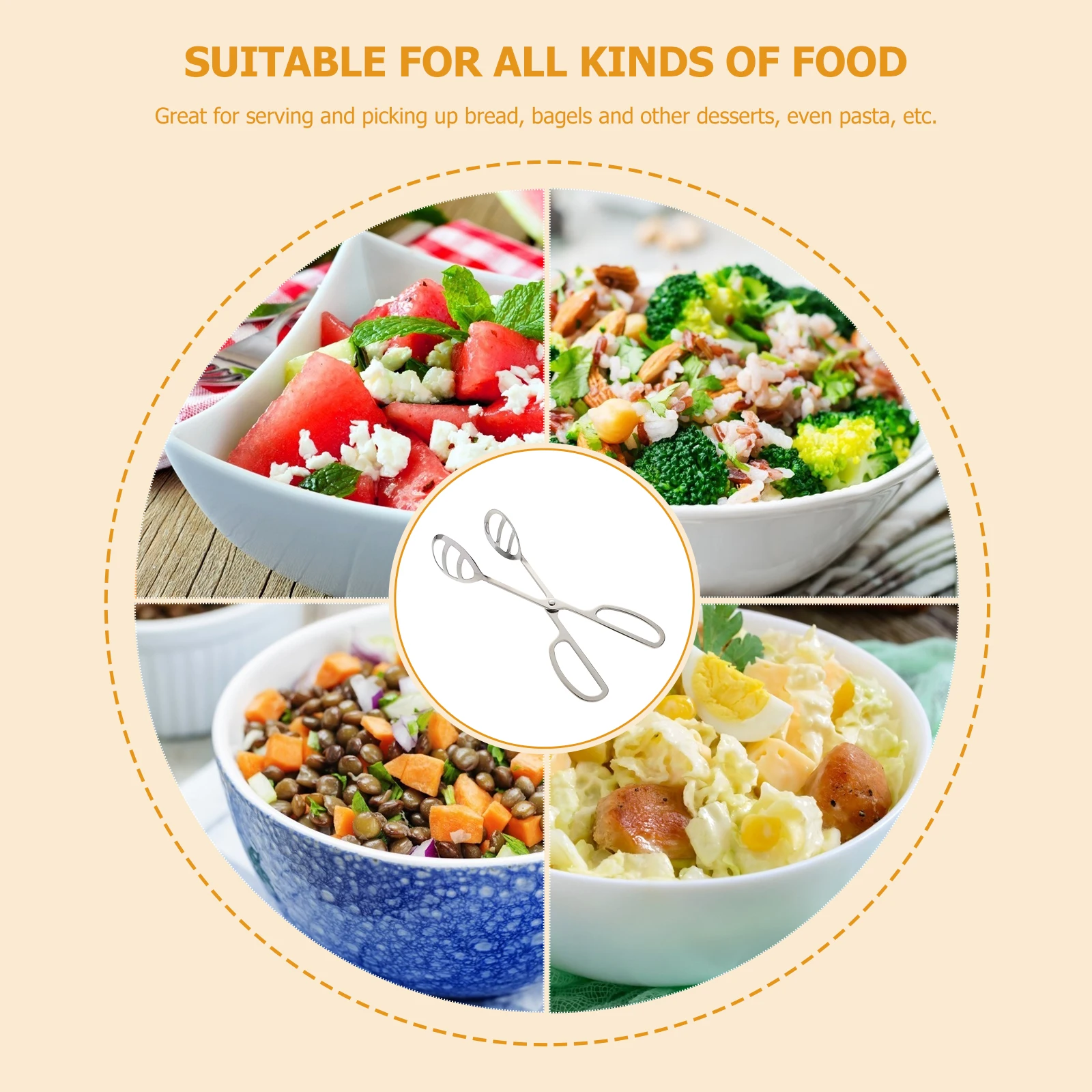 

Stainless Steel Bread Tongs Long H Non Slip Grip Kitchen Outdoor Hollow Design Effortless Scissor Style