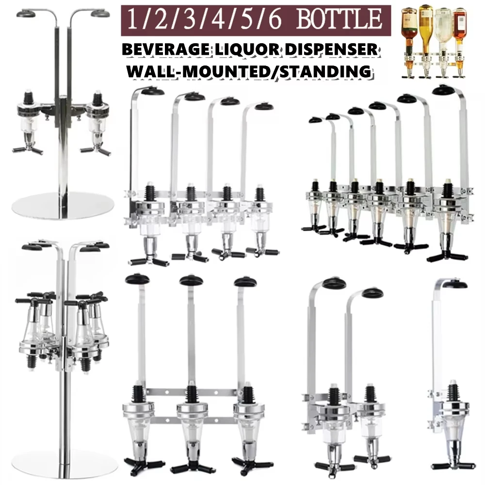 Alkohol-Schnapsspender für 1–6 Flaschen, wand- und drehbarer Cocktail-Shaker-Ständer für Whisky, Wein, Bier, Alkohol, Bar, Getränkespender