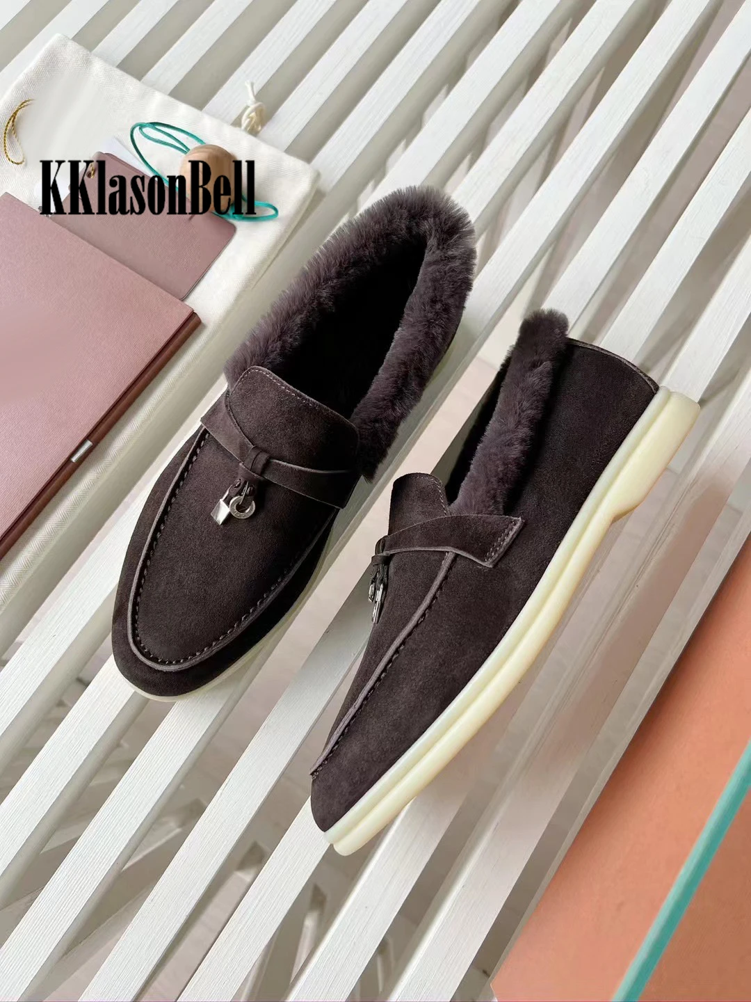 11.14 KKlasonBell Outdoor Street Keep Warm Casual Shoes Women Wool Cow Suede High-Top Loafers