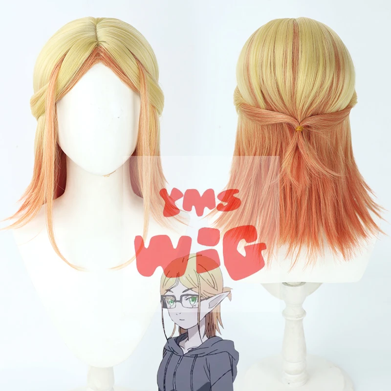 Anime Isekai Ojisan Uncle from Another World Tsundere Elf Cosplay Wig Yellow Orange Heat Resistant Synthetic Wigs