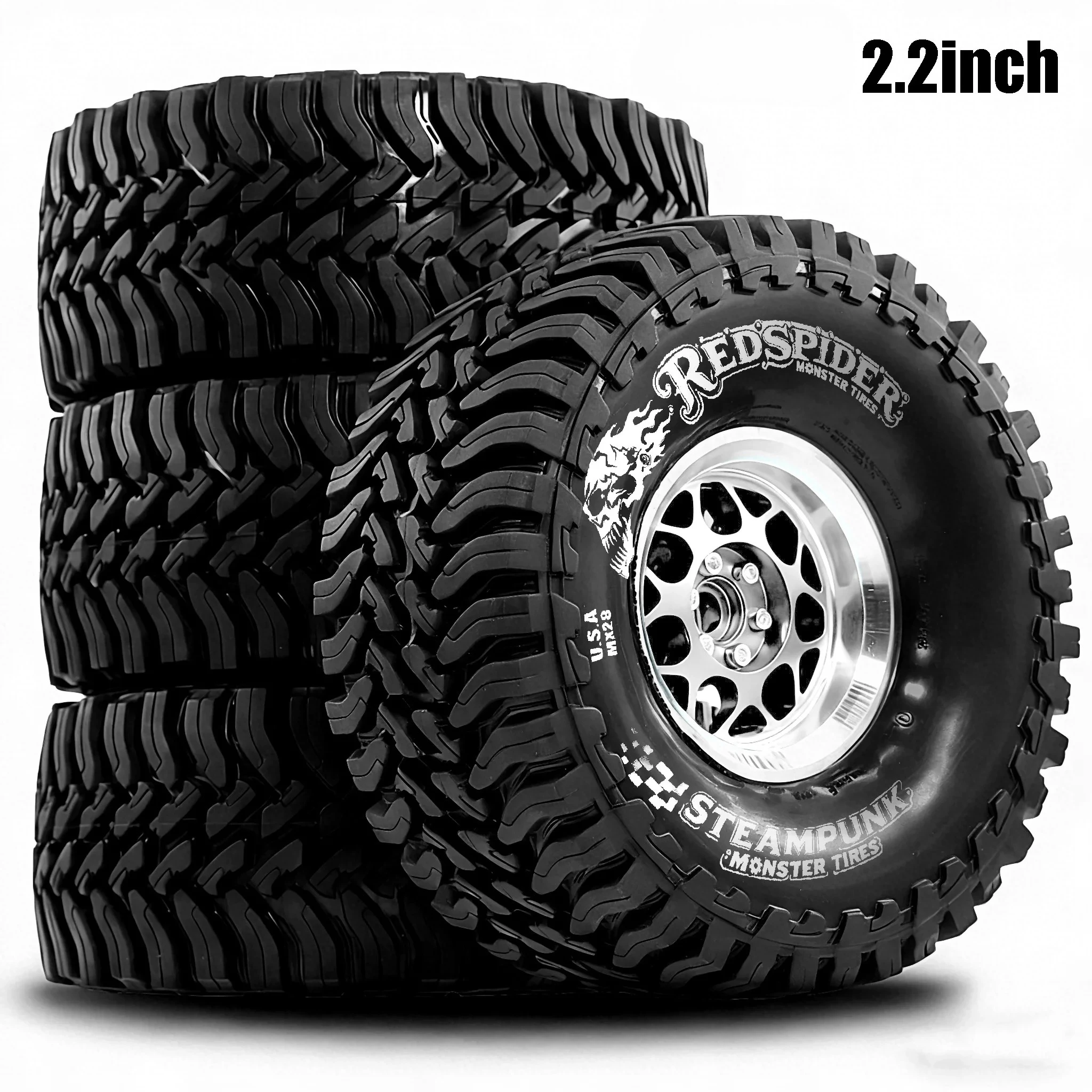 2.2 Beadlock Wheel Tire Set OD 5.2 Inch 12mm Hex Upgrade Parts for 1/10 RC Crawler Axial SCX10 Traxxas TRX4 Off Road Truck