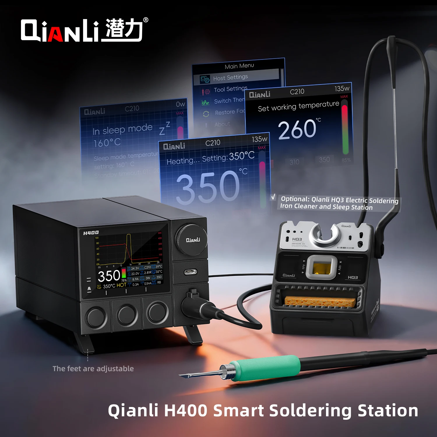 Qianli H400 400W Intelligent Soldering Station with Color Screen Support C245/C210/C470/C115 Handles Rapid Heating Repair Tool