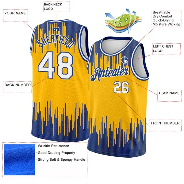 

Custom Gold White-Royal Abstract Vertical Lines Authentic City Edition Basketball Jersey