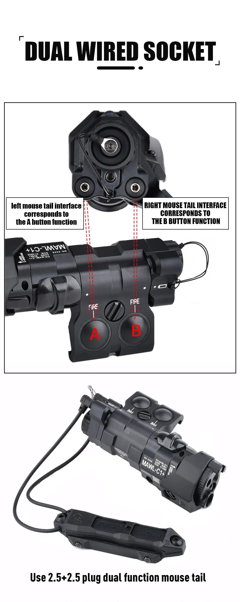 WADSN Neues Verbessertes MAWL-C1 Taktisches Airsoft Voll-Metall CNC LED-Zielgerät MAWL Rotpunkt Grün Blau Jagd M300 M600 Lichter IR-Laser – Detail 10