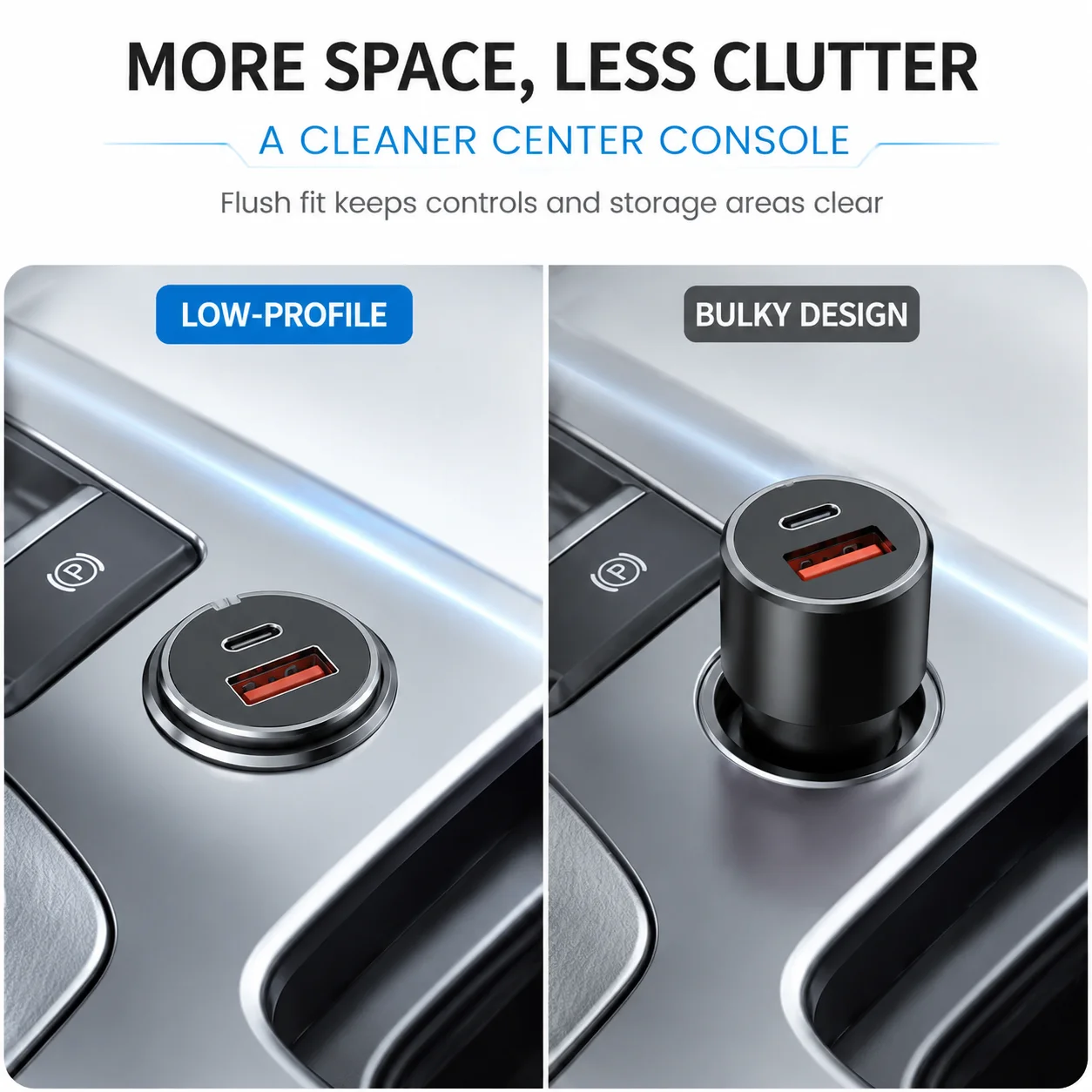100W 66W 5A Invisible Mini Car Charger 2 Ports Car Charger Fast Charging PD/QC Car Cigarette Lighter Flash Charge for Xiaomi