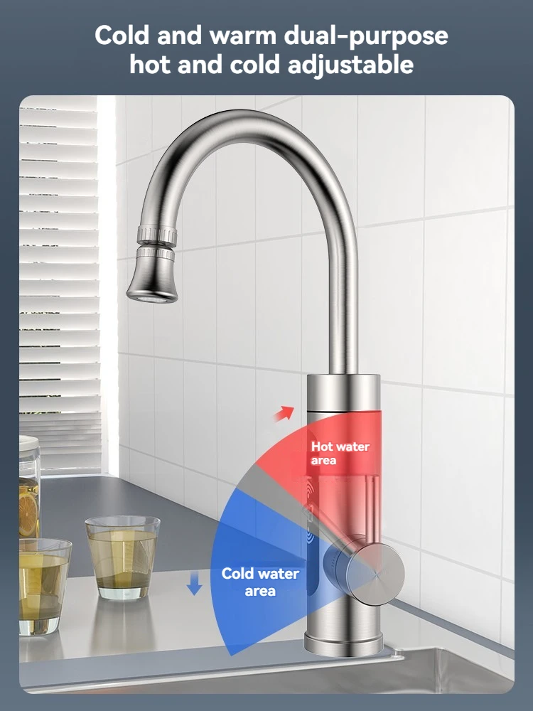 Instant Tankless Electric Water Heater Faucet 360° Rotating Hot Water Faucet with Digital Display Fast Heating Tap