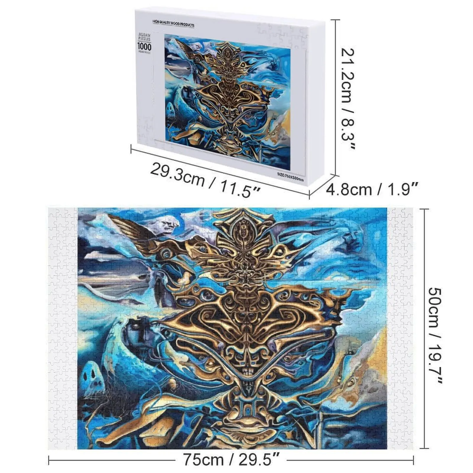 タンとブルーのシンメトリージグソーパズル カスタムネーム木製ジグソー 大人用木製パズル