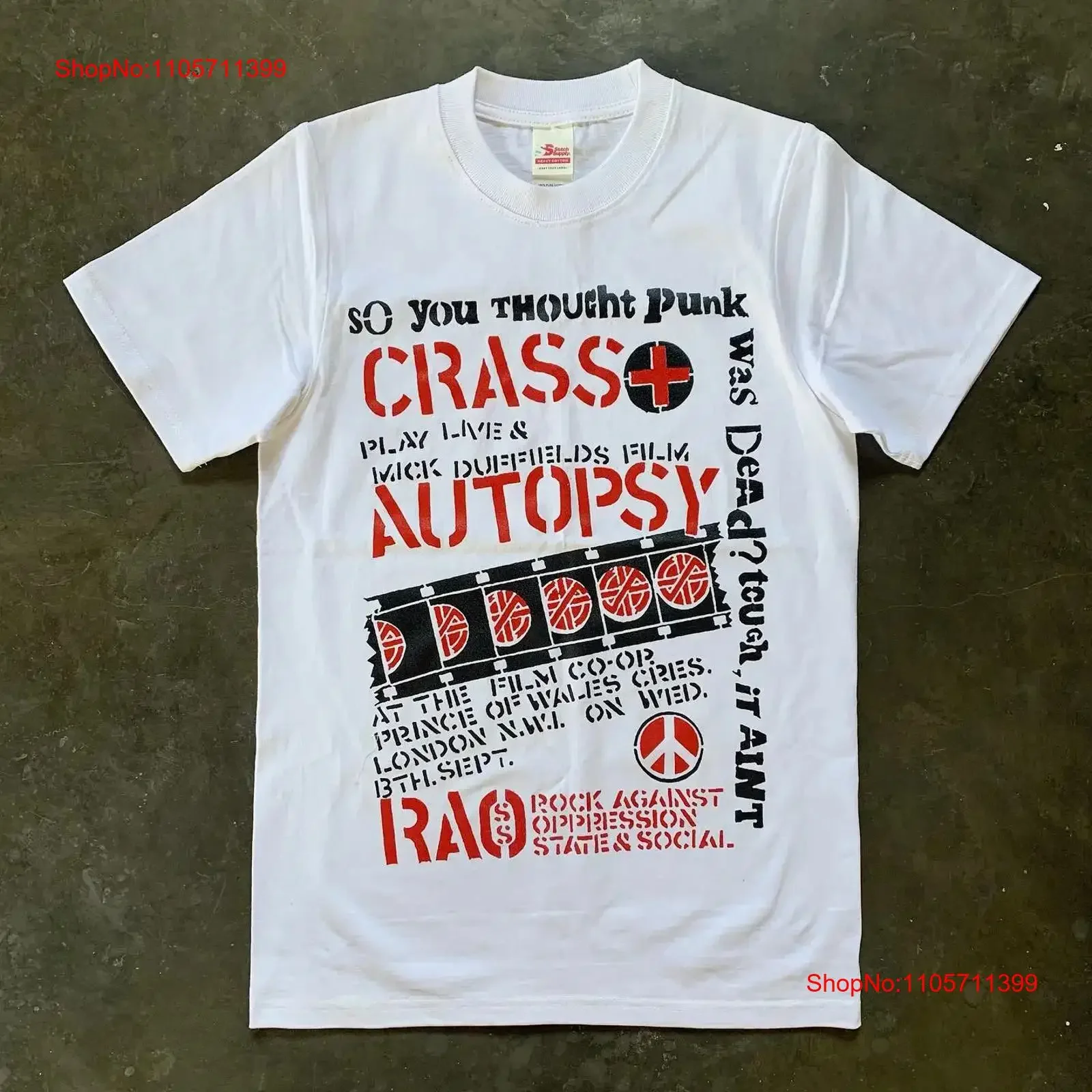 Crass x Autopsy band Remake 90s White Short sleeve T shirt NH26995 long or sleeves vintage Washed homme Comfortable