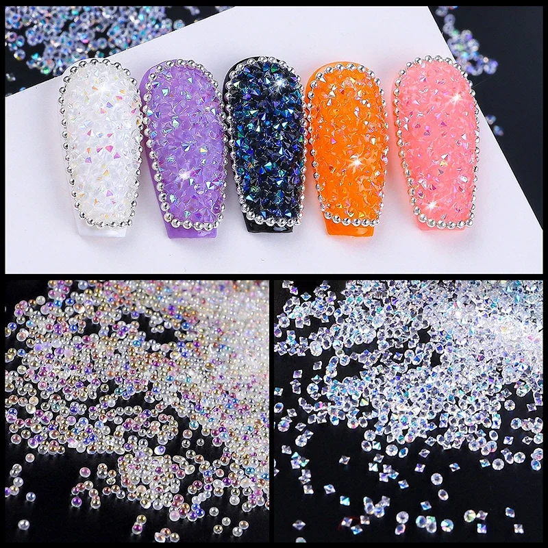 3D Nail Art Crystals for Design Glitter DIY Glass Microbeads Mixed Drill Tip Bottoming Microdrill Nail Ornaments Glass Beads