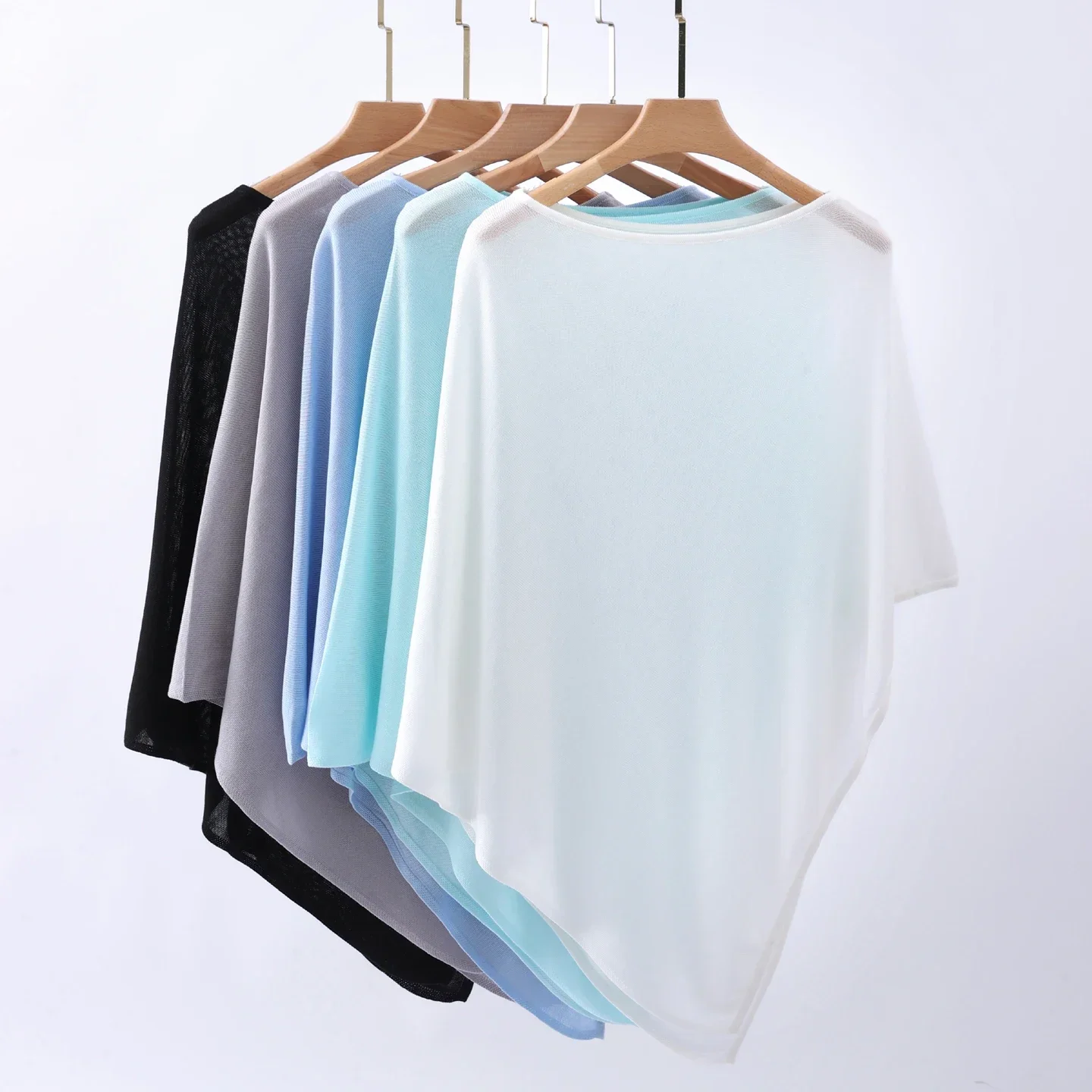 Women Thin Lyocell Knitted Poncho Shawl Round Neck Pullover Irregular Hem Cover Up Soft Shoulder Wrap For Daily Beach Party Wear