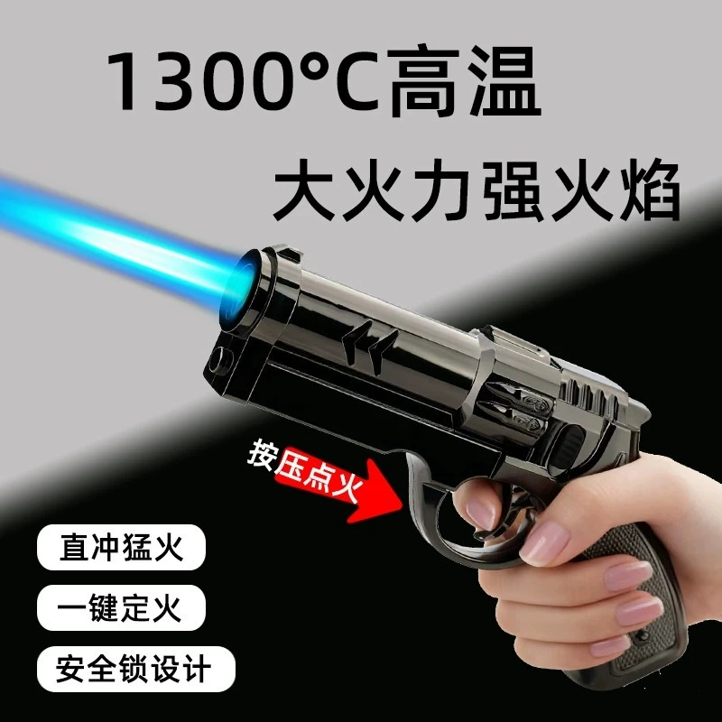 2026 New Hot Creative Pistol Gun Shaped Butane Gas Turbine Lighter Outdoor Windproof Flame Metal Cigar Lighter Men Gadget Gift's
