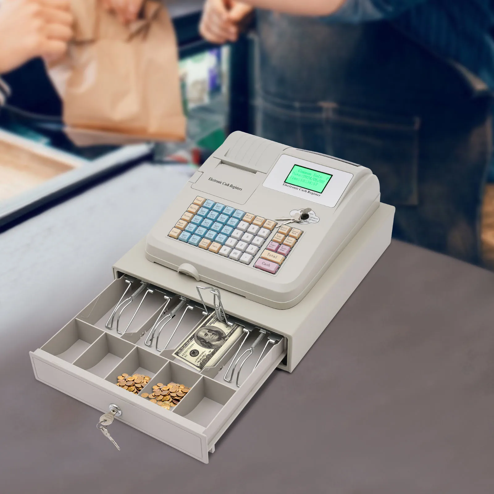 Netwerkvrije elektronische kassa 6 autoriteitsniveaus UV-kasdetectielicht Noodschakelaar voor café-bakkerij Kruidenier