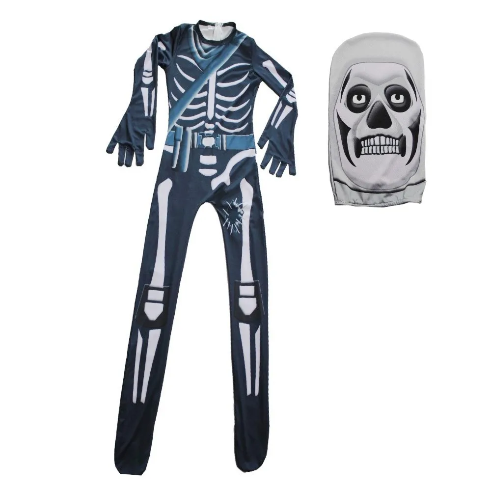 Kids Skull Trooper Raven Cosplay Zentai Jumpsuit Boys Girls Halloween Costume Battle Royal Carnival Funny Clothing