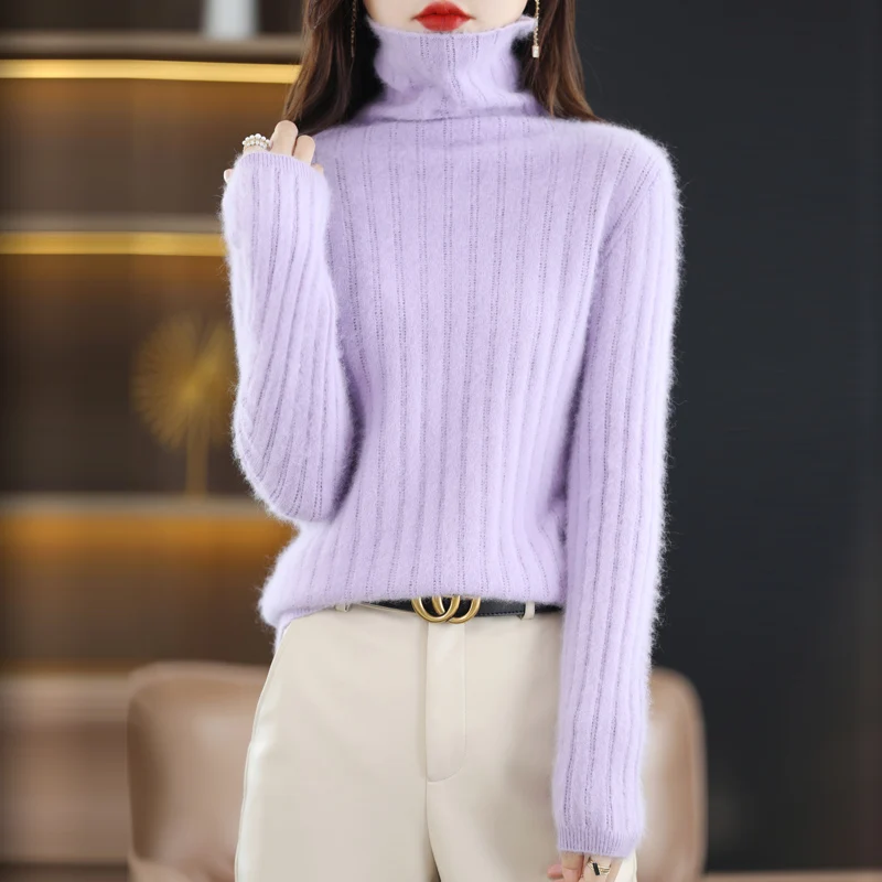 100% mink cashmere sweater women\'s knitting sweater high collar long sleeve pullover autumn and winter clothing warm blouse