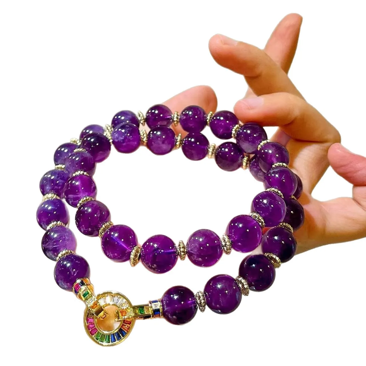 Colar de design original de ametista natural roxa uva de 10 mm