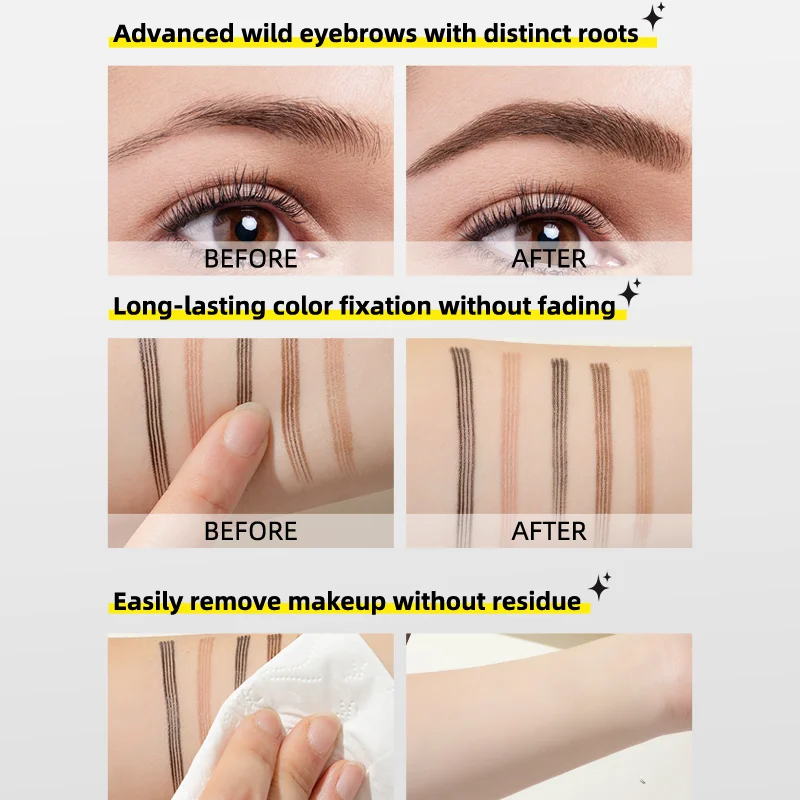 ปากกาเขียนคิ้ว 4 ชิ้น 4 ชิ้น - เอฟเฟกต์ไมโครเบลดกันน้ํา, จังหวะผมละเอียดเป็นพิเศษ, ติดทนนาน, ป้องกันรอยเปื้อน