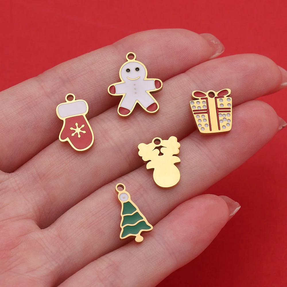 1 قطعة/الوحدة الفولاذ المقاوم للصدأ الكرتون عيد الميلاد الجوارب ثلج سانتا سحر المعلقات DIY بها بنفسك مجوهرات الأزياء صنع الملحقات